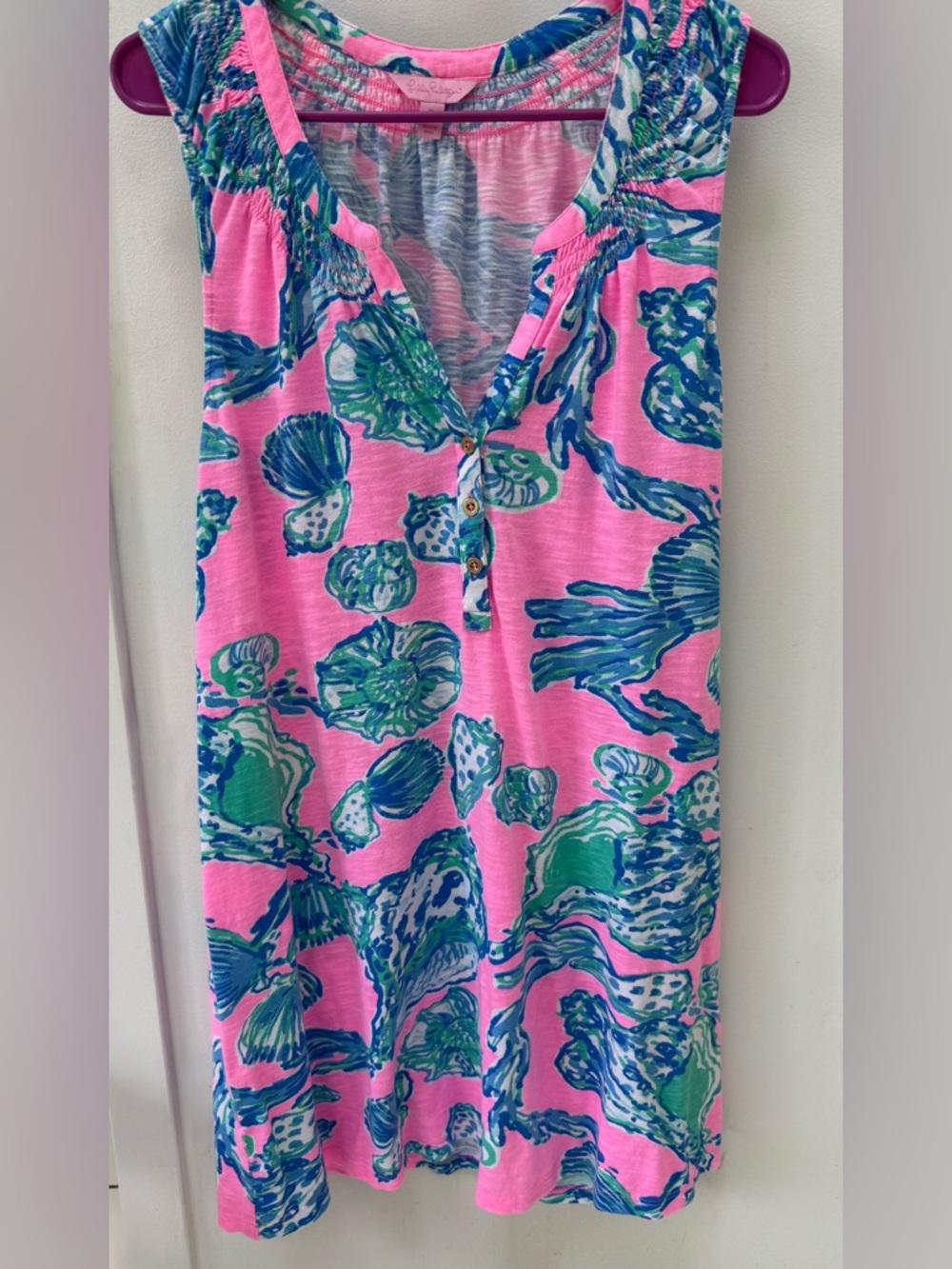 EUC! Lilly Pulitzer Pink Shell-Print Essie dress XL